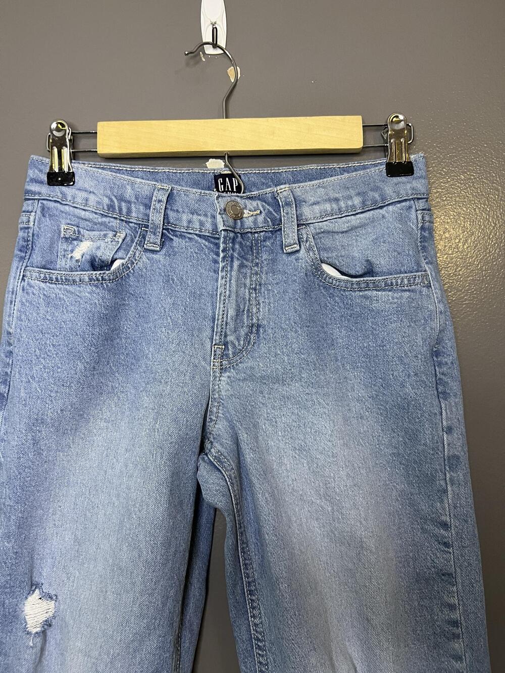 Gap Jeans Kids 14 Light Wash Blue Straight Distressed Adjustable Waist Denim